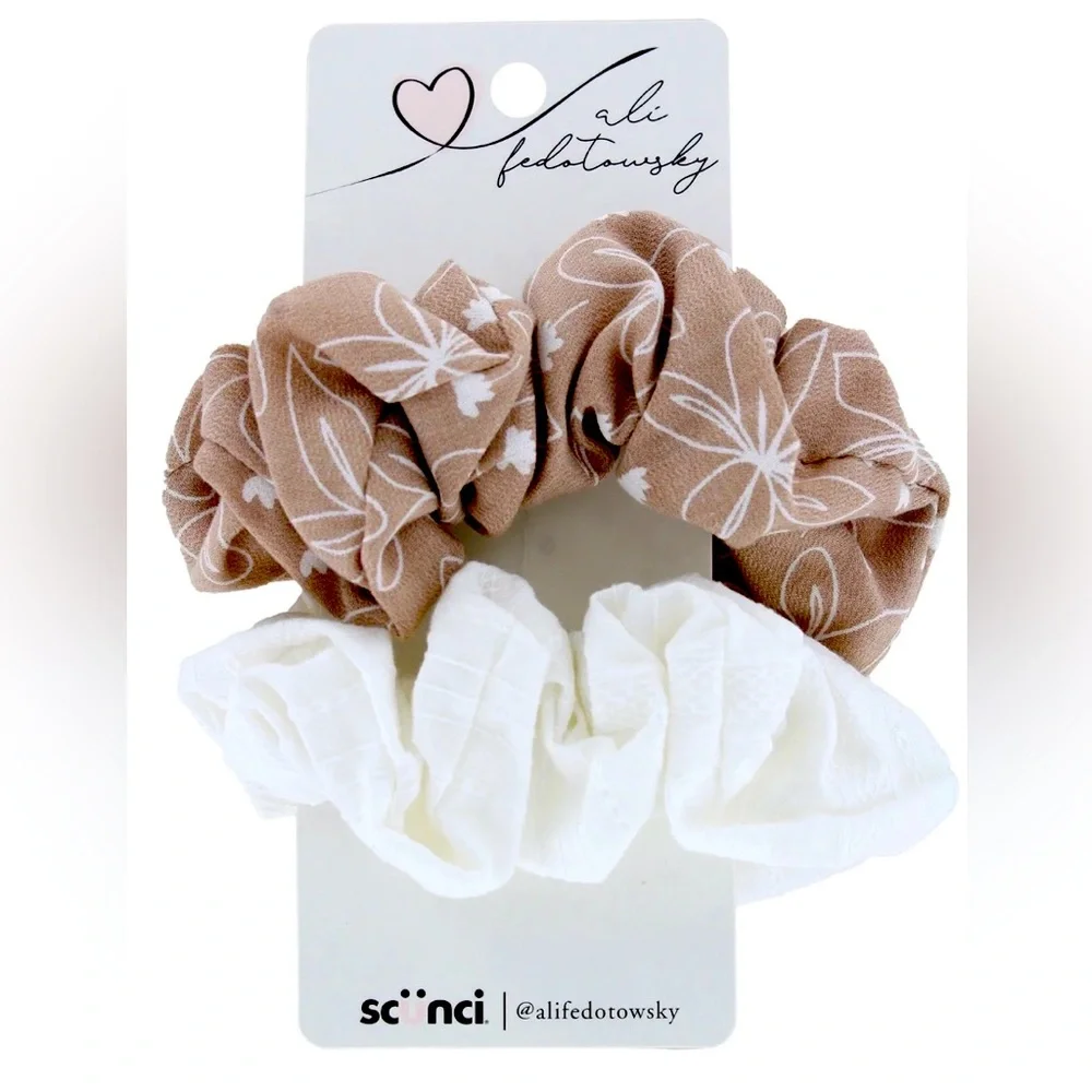 Scünci Ali Fedotowsky Hair Scrunchies - Boho Brown and White - New!